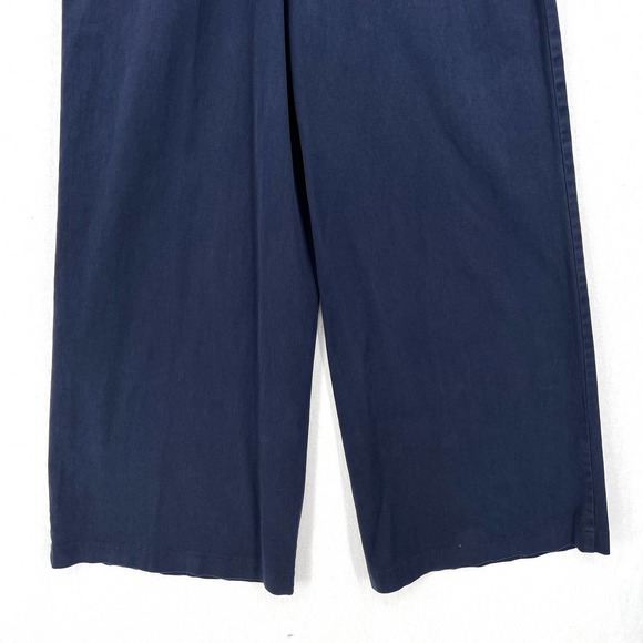 ANTHROPOLOGIE CHINO Jumpsuit Womens 2 Navy Blue Wrap Sleeveless Wide Leg Pockets - Picture 7 of 16